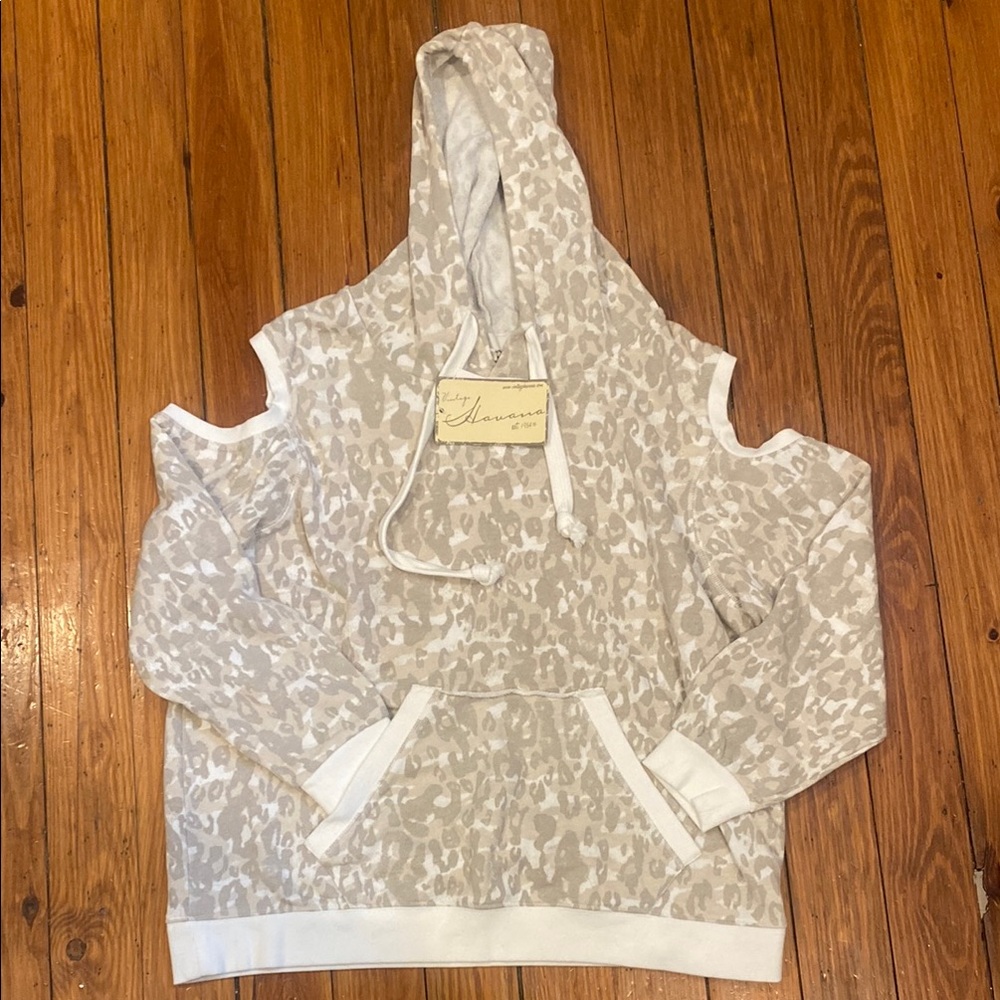 Vintage Havana Leopard Print Cold Shoulder Hoodie